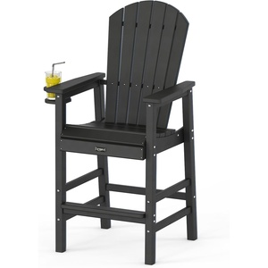 image:imageVINGLI Tall Adirondack Chairs Set of 2 AllWeather Plastic Adirondack Chair with Cup Holders HeavyDuty HDPE Outdoor Bar Stools for Patio Balcony Pool Backyard Black 2 PCSBlack