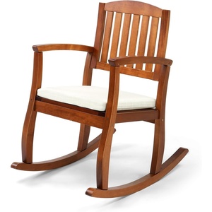 image:imageVINGLI Wooden Rocking Chair with CushionOutdoor Indoor Rocking Chair Supports Up to 450 lbsChair with Comfortable Backrest for Patio Porch Balcony 1 TeakTeak
