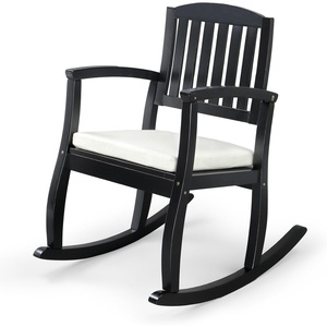 image:imageVINGLI Wooden Rocking Chair with CushionOutdoor Indoor Rocking Chair Supports Up to 450 lbsChair with Comfortable Backrest for Patio Porch Balcony 1 TeakBlack