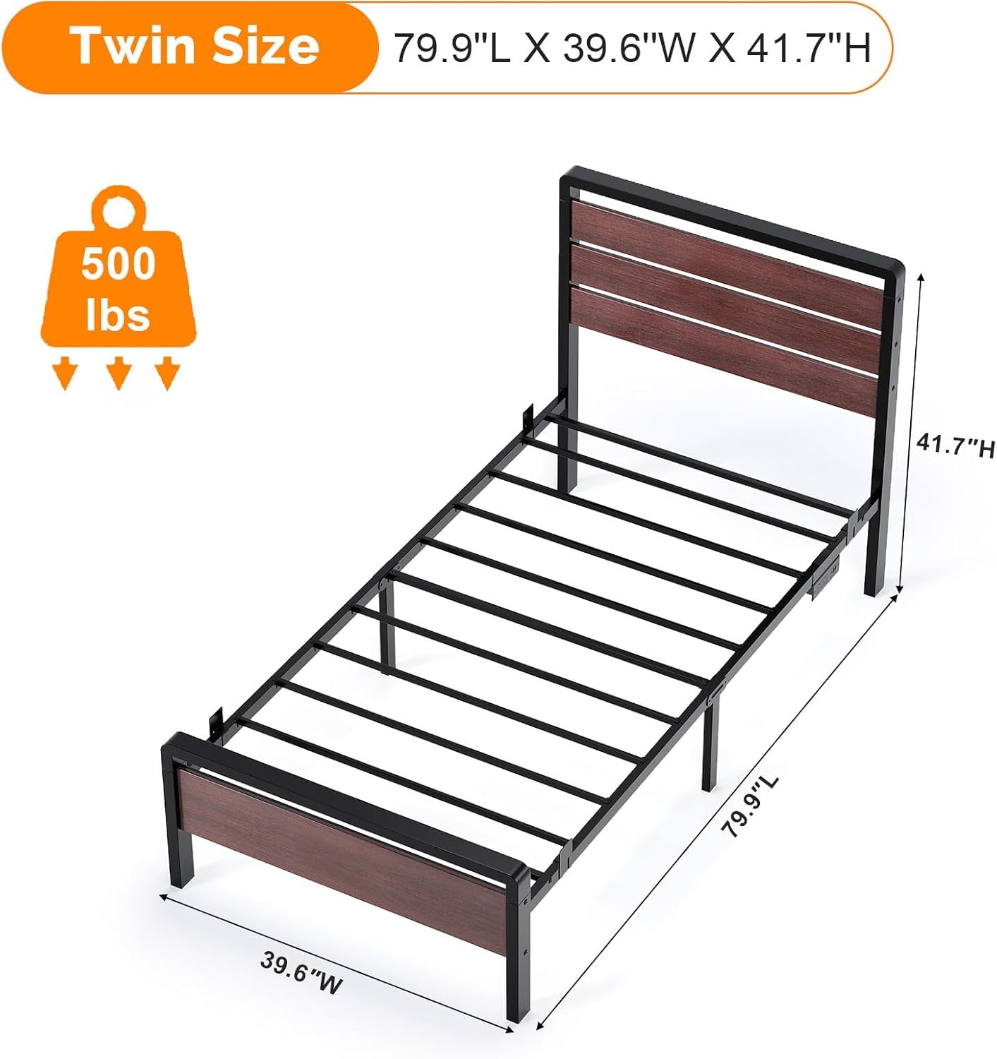 image:imageVINGLI Queen Platform Bed Frame with Wood Headboard amp Footboard 12Inch UnderBed Storage Space LED 2 AC 2 USB 1 TypeC Charging Port Sturdy Metal NoiseFree Design Modern Apartment BedroomBlackMahogany Brown