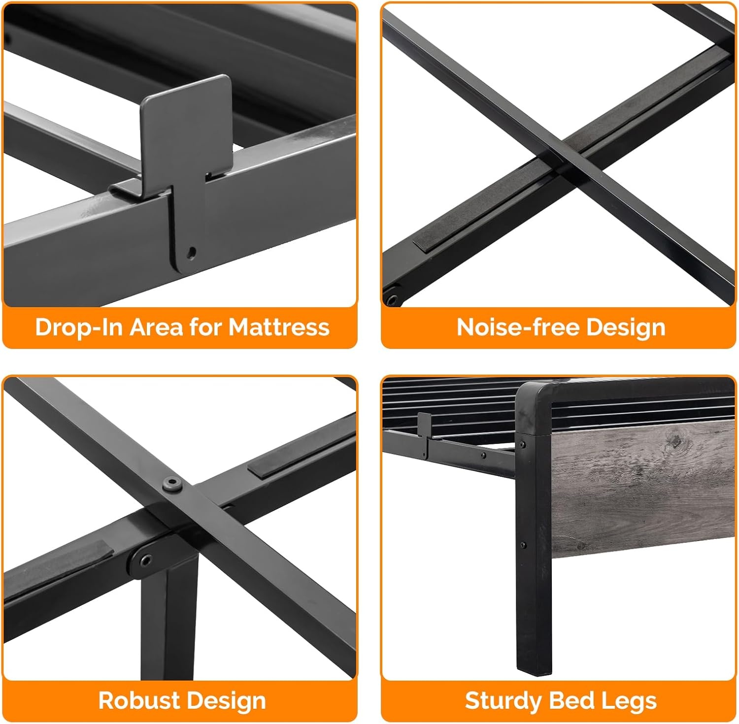 image:imageVINGLI Queen Platform Bed Frame with Wood Headboard amp Footboard 12Inch UnderBed Storage Space LED 2 AC 2 USB 1 TypeC Charging Port Sturdy Metal NoiseFree Design Modern Apartment BedroomBlackWash Gray