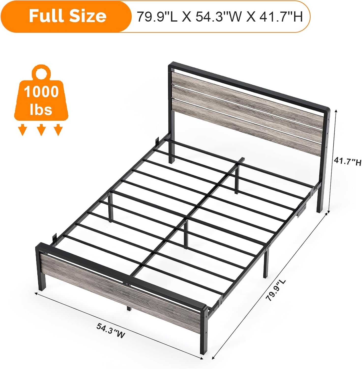 image:imageVINGLI Queen Platform Bed Frame with Wood Headboard amp Footboard 12Inch UnderBed Storage Space LED 2 AC 2 USB 1 TypeC Charging Port Sturdy Metal NoiseFree Design Modern Apartment BedroomBlackWash Gray