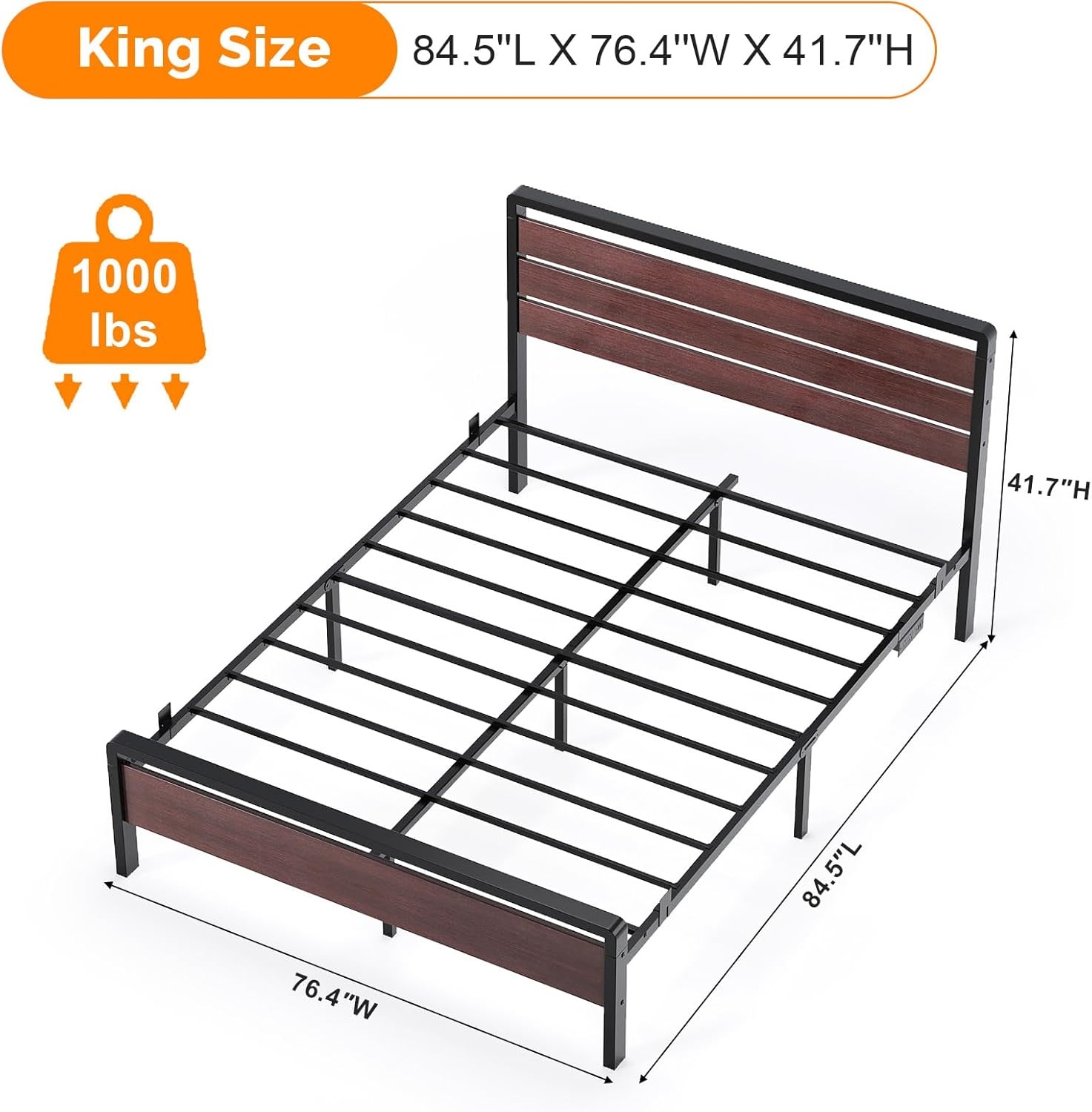 image:imageVINGLI Queen Platform Bed Frame with Wood Headboard amp Footboard 12Inch UnderBed Storage Space LED 2 AC 2 USB 1 TypeC Charging Port Sturdy Metal NoiseFree Design Modern Apartment BedroomBlackMahogany Brown