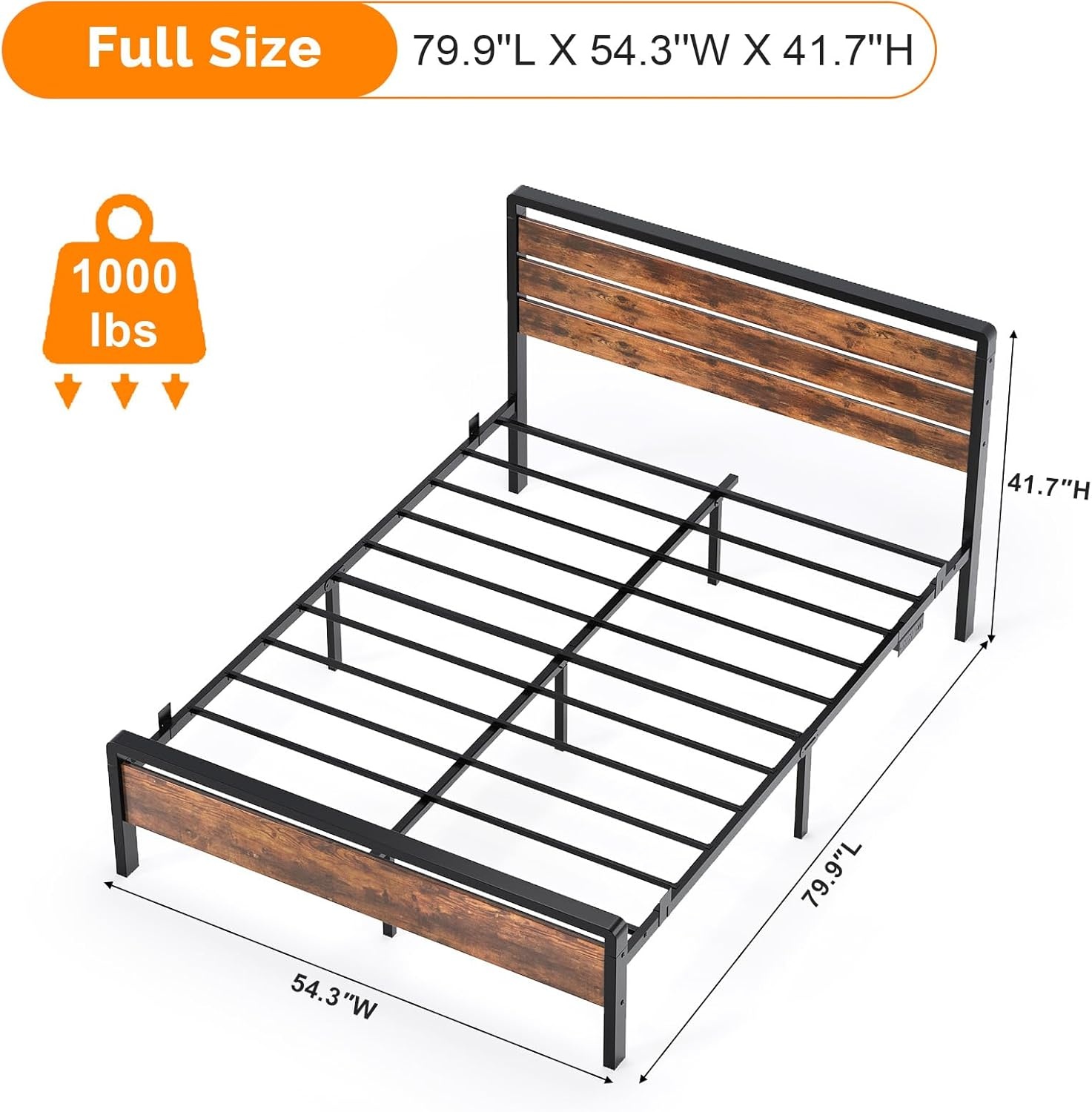 image:imageVINGLI Queen Platform Bed Frame with Wood Headboard amp Footboard 12Inch UnderBed Storage Space LED 2 AC 2 USB 1 TypeC Charging Port Sturdy Metal NoiseFree Design Modern Apartment BedroomBlackIndustrial Brown