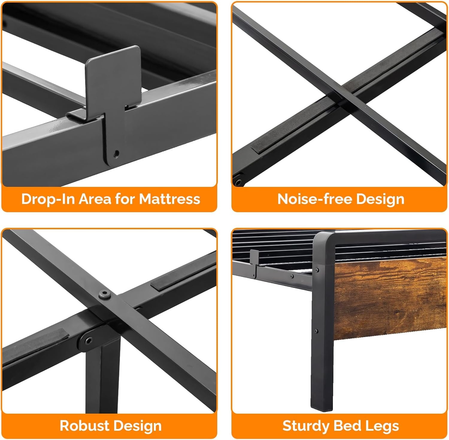 image:imageVINGLI Queen Platform Bed Frame with Wood Headboard amp Footboard 12Inch UnderBed Storage Space LED 2 AC 2 USB 1 TypeC Charging Port Sturdy Metal NoiseFree Design Modern Apartment BedroomBlackIndustrial Brown