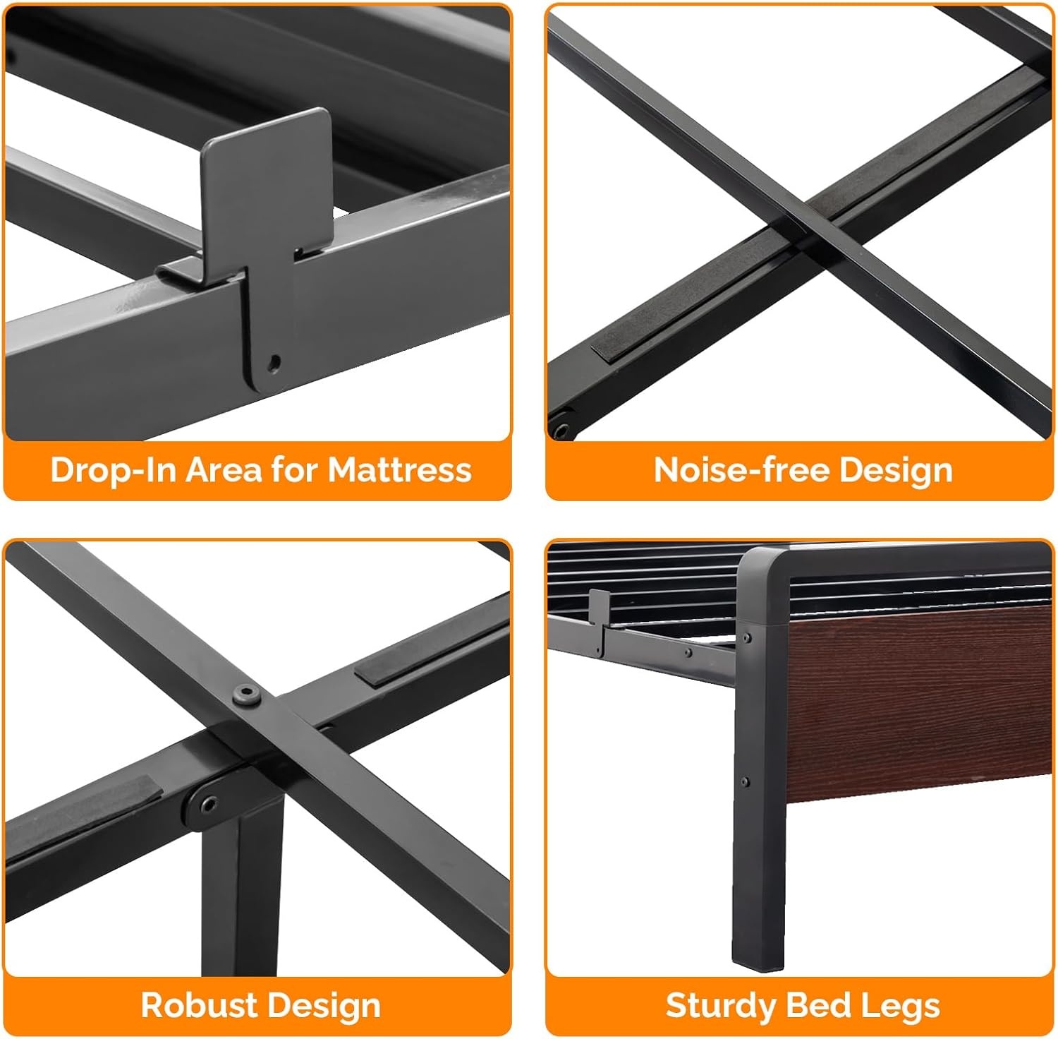 image:imageVINGLI Queen Platform Bed Frame with Wood Headboard amp Footboard 12Inch UnderBed Storage Space LED 2 AC 2 USB 1 TypeC Charging Port Sturdy Metal NoiseFree Design Modern Apartment BedroomBlackMahogany Brown