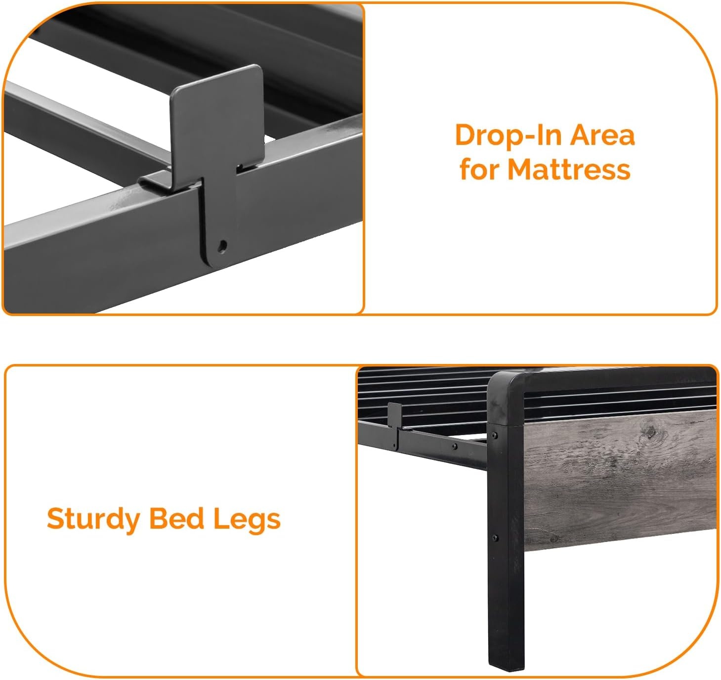 image:imageVINGLI Queen Platform Bed Frame with Wood Headboard amp Footboard 12Inch UnderBed Storage Space LED 2 AC 2 USB 1 TypeC Charging Port Sturdy Metal NoiseFree Design Modern Apartment BedroomBlackWash Gray