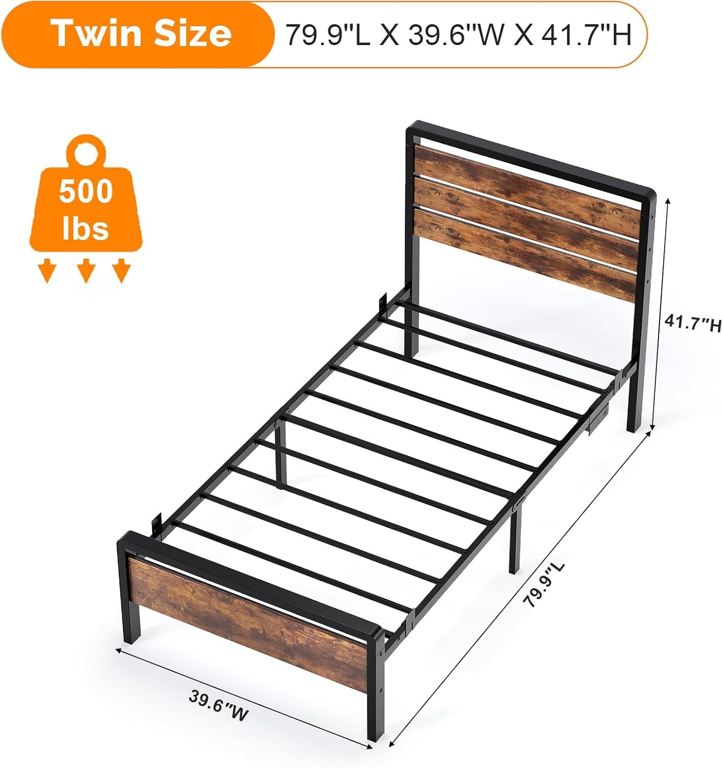 image:imageVINGLI Queen Platform Bed Frame with Wood Headboard amp Footboard 12Inch UnderBed Storage Space LED 2 AC 2 USB 1 TypeC Charging Port Sturdy Metal NoiseFree Design Modern Apartment BedroomBlackIndustrial Brown