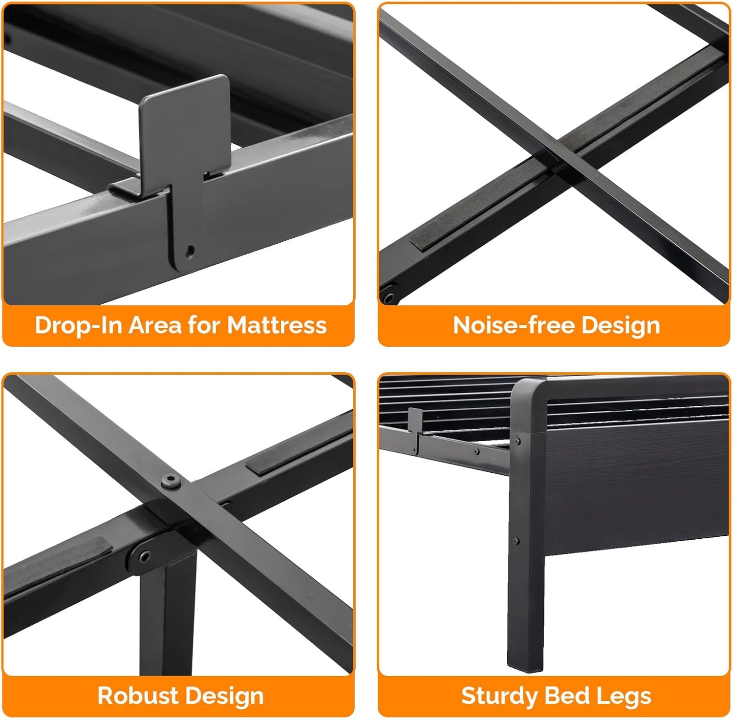 image:imageVINGLI Queen Platform Bed Frame with Wood Headboard amp Footboard 12Inch UnderBed Storage Space LED 2 AC 2 USB 1 TypeC Charging Port Sturdy Metal NoiseFree Design Modern Apartment BedroomBlackClassic Black