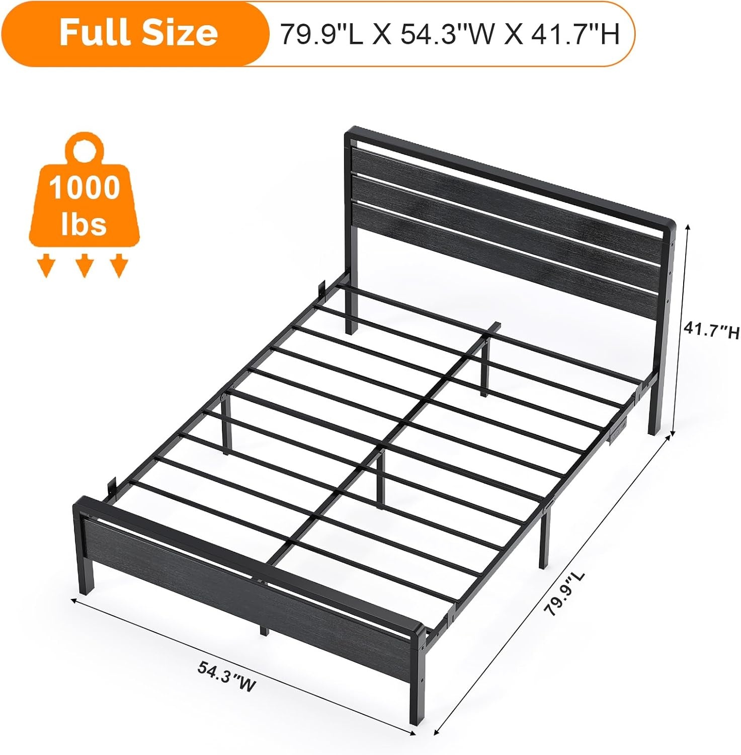 image:imageVINGLI Queen Platform Bed Frame with Wood Headboard amp Footboard 12Inch UnderBed Storage Space LED 2 AC 2 USB 1 TypeC Charging Port Sturdy Metal NoiseFree Design Modern Apartment BedroomBlackBlack