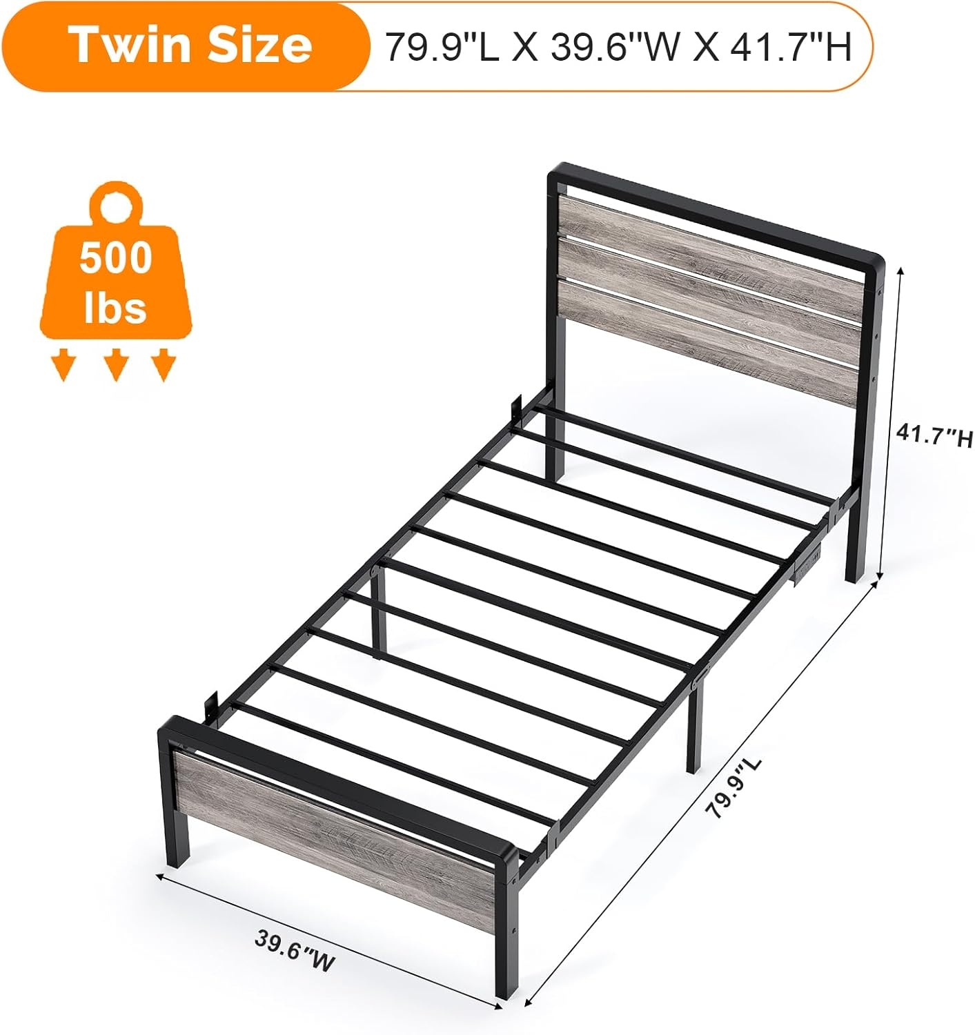 image:imageVINGLI Queen Platform Bed Frame with Wood Headboard amp Footboard 12Inch UnderBed Storage Space LED 2 AC 2 USB 1 TypeC Charging Port Sturdy Metal NoiseFree Design Modern Apartment BedroomBlackWash Gray