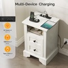 image:imageVINGLI 24 W Nightstand with Charging Station Wood Nightstand with Textured Drawers Large 3 Drawer Night Stand Antique Brown Night Stand for Bedroom with Curved Legs Bedside TableSide TableIvory White