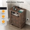 image:imageVINGLI 24 W Nightstand with Charging Station Wood Nightstand with Textured Drawers Large 3 Drawer Night Stand Antique Brown Night Stand for Bedroom with Curved Legs Bedside TableSide TableAntique Brown