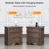 image:imageVINGLI 24 W Nightstand with Charging Station Wood Nightstand with Textured Drawers Large 3 Drawer Night Stand Antique Brown Night Stand for Bedroom with Curved Legs Bedside TableSide TableBrown