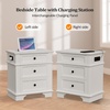 image:imageVINGLI 24 W Nightstand with Charging Station Wood Nightstand with Textured Drawers Large 3 Drawer Night Stand Antique Brown Night Stand for Bedroom with Curved Legs Bedside TableSide TableOff White