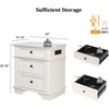 image:imageVINGLI 24 W Nightstand with Charging Station Wood Nightstand with Textured Drawers Large 3 Drawer Night Stand Antique Brown Night Stand for Bedroom with Curved Legs Bedside TableSide TableOff White