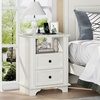 image:imageVINGLI 24 W Nightstand with Charging Station Wood Nightstand with Textured Drawers Large 3 Drawer Night Stand Antique Brown Night Stand for Bedroom with Curved Legs Bedside TableSide TableIvory White