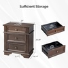 image:imageVINGLI 24 W Nightstand with Charging Station Wood Nightstand with Textured Drawers Large 3 Drawer Night Stand Antique Brown Night Stand for Bedroom with Curved Legs Bedside TableSide TableBrown