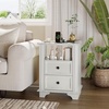 image:imageVINGLI 24 W Nightstand with Charging Station Wood Nightstand with Textured Drawers Large 3 Drawer Night Stand Antique Brown Night Stand for Bedroom with Curved Legs Bedside TableSide TableIvory White