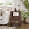 image:imageVINGLI 24 W Nightstand with Charging Station Wood Nightstand with Textured Drawers Large 3 Drawer Night Stand Antique Brown Night Stand for Bedroom with Curved Legs Bedside TableSide TableAntique Brown