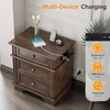 image:imageVINGLI 24 W Nightstand with Charging Station Wood Nightstand with Textured Drawers Large 3 Drawer Night Stand Antique Brown Night Stand for Bedroom with Curved Legs Bedside TableSide TableBrown