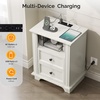 image:imageVINGLI 24 W Nightstand with Charging Station Wood Nightstand with Textured Drawers Large 3 Drawer Night Stand Antique Brown Night Stand for Bedroom with Curved Legs Bedside TableSide TableIvory White