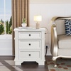 image:imageVINGLI 24 W Nightstand with Charging Station Wood Nightstand with Textured Drawers Large 3 Drawer Night Stand Antique Brown Night Stand for Bedroom with Curved Legs Bedside TableSide TableOff White