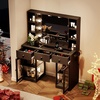 image:imageVINGLI 315 Small Vanity Desk with Mirror and Lights Glass Top Makeup Vanity Table White Dressing Table wHollywood Bulbs amp Big Mirror Corner Vanity for Bedroom Girls VanitiesBlack