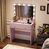 image:imageVINGLI 315 Small Vanity Desk with Mirror and Lights Glass Top Makeup Vanity Table White Dressing Table wHollywood Bulbs amp Big Mirror Corner Vanity for Bedroom Girls VanitiesPink