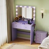 image:imageVINGLI 315 Small Vanity Desk with Mirror and Lights Glass Top Makeup Vanity Table White Dressing Table wHollywood Bulbs amp Big Mirror Corner Vanity for Bedroom Girls VanitiesPurple