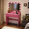 image:imageVINGLI 315 Small Vanity Desk with Mirror and Lights Glass Top Makeup Vanity Table White Dressing Table wHollywood Bulbs amp Big Mirror Corner Vanity for Bedroom Girls VanitiesHotpink