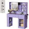 image:imageVINGLI 315 Small Vanity Desk with Mirror and Lights Glass Top Makeup Vanity Table White Dressing Table wHollywood Bulbs amp Big Mirror Corner Vanity for Bedroom Girls VanitiesPurple
