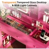image:imageVINGLI 315 Small Vanity Desk with Mirror and Lights Glass Top Makeup Vanity Table White Dressing Table wHollywood Bulbs amp Big Mirror Corner Vanity for Bedroom Girls VanitiesHotpink