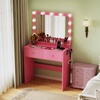 image:imageVINGLI 315 Small Vanity Desk with Mirror and Lights Glass Top Makeup Vanity Table White Dressing Table wHollywood Bulbs amp Big Mirror Corner Vanity for Bedroom Girls VanitiesHotpink