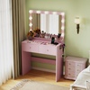 image:imageVINGLI 315 Small Vanity Desk with Mirror and Lights Glass Top Makeup Vanity Table White Dressing Table wHollywood Bulbs amp Big Mirror Corner Vanity for Bedroom Girls VanitiesPink