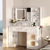 image:imageVINGLI 315 Small Vanity Desk with Mirror and Lights Glass Top Makeup Vanity Table White Dressing Table wHollywood Bulbs amp Big Mirror Corner Vanity for Bedroom Girls VanitiesWhite