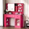 image:imageVINGLI 315 Small Vanity Desk with Mirror and Lights Glass Top Makeup Vanity Table White Dressing Table wHollywood Bulbs amp Big Mirror Corner Vanity for Bedroom Girls VanitiesHotpink