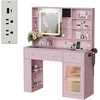 image:imageVINGLI 315 Small Vanity Desk with Mirror and Lights Glass Top Makeup Vanity Table White Dressing Table wHollywood Bulbs amp Big Mirror Corner Vanity for Bedroom Girls VanitiesPink