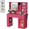 image:imageVINGLI 315 Small Vanity Desk with Mirror and Lights Glass Top Makeup Vanity Table White Dressing Table wHollywood Bulbs amp Big Mirror Corner Vanity for Bedroom Girls VanitiesHotpink