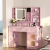 image:imageVINGLI 315 Small Vanity Desk with Mirror and Lights Glass Top Makeup Vanity Table White Dressing Table wHollywood Bulbs amp Big Mirror Corner Vanity for Bedroom Girls VanitiesPink