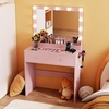 image:imageVINGLI 315 Small Vanity Desk with Mirror and Lights Glass Top Makeup Vanity Table White Dressing Table wHollywood Bulbs amp Big Mirror Corner Vanity for Bedroom Girls VanitiesPink