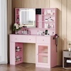 image:imageVINGLI 315 Small Vanity Desk with Mirror and Lights Glass Top Makeup Vanity Table White Dressing Table wHollywood Bulbs amp Big Mirror Corner Vanity for Bedroom Girls VanitiesPink
