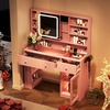 image:imageVINGLI 315 Small Vanity Desk with Mirror and Lights Glass Top Makeup Vanity Table White Dressing Table wHollywood Bulbs amp Big Mirror Corner Vanity for Bedroom Girls VanitiesPink