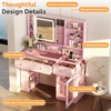 image:imageVINGLI 315 Small Vanity Desk with Mirror and Lights Glass Top Makeup Vanity Table White Dressing Table wHollywood Bulbs amp Big Mirror Corner Vanity for Bedroom Girls VanitiesPink