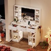 image:imageVINGLI 315 Small Vanity Desk with Mirror and Lights Glass Top Makeup Vanity Table White Dressing Table wHollywood Bulbs amp Big Mirror Corner Vanity for Bedroom Girls VanitiesWhite