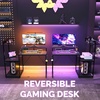 image:imageVINGLI 32 Inch Small Computer Desk Gaming Desk wPower Outlets amp LED Lights Headphone Hook for Bedroom Kids Desk Carbon Fiber Surface Gamer Desk for Small Space47 Inch