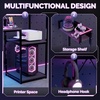 image:imageVINGLI 32 Inch Small Computer Desk Gaming Desk wPower Outlets amp LED Lights Headphone Hook for Bedroom Kids Desk Carbon Fiber Surface Gamer Desk for Small Space47 Inch