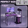 image:imageVINGLI 32 Inch Small Computer Desk Gaming Desk wPower Outlets amp LED Lights Headphone Hook for Bedroom Kids Desk Carbon Fiber Surface Gamer Desk for Small Space47 Inch