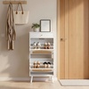 image:imageVINGLI 6 Flip Drawer Shoe Cabinet for Entryway Rustic Shoe Storage Cabinet with 5 Solid Wood Legs Farmhouse Barn Door Design Shoe Organizer for Hallway Bedroom or Living Room Natural Wood FinishWhite  Oak Rattan
