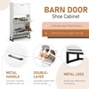 image:imageVINGLI 6 Flip Drawer Shoe Cabinet for Entryway Rustic Shoe Storage Cabinet with 5 Solid Wood Legs Farmhouse Barn Door Design Shoe Organizer for Hallway Bedroom or Living Room Natural Wood FinishRustic White